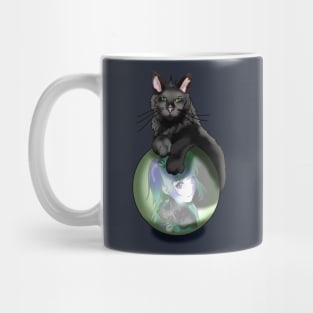 Black fluffy cat with a crystal ball Mug